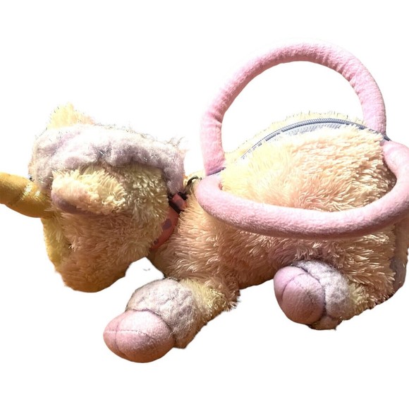 Vtg Girls Unicorn Plush Purse Bag Stuffed Animal Purple Multicolored P3 - Picture 2 of 7